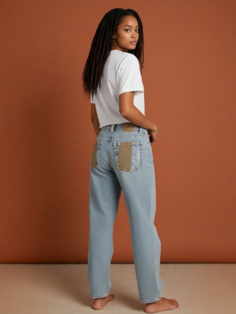 The Cairo Line "Cargos" Relaxed Jeans, Light Blue Stripe